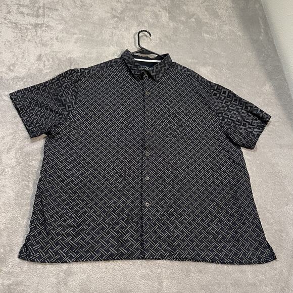 Nat Nast Shirt Mens 2XL Blue White Geometric Silk Cotton Short Sleeve Button Up - Picture 1 of 9